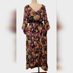 Nine West Floral Sheer Wrap Ruffle Belted Any Occasion Midi Dress
